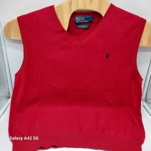 Polo Ralph Lauren Mens Red 100% Pima Cotton V-Neck Sweater Vest Size Medium